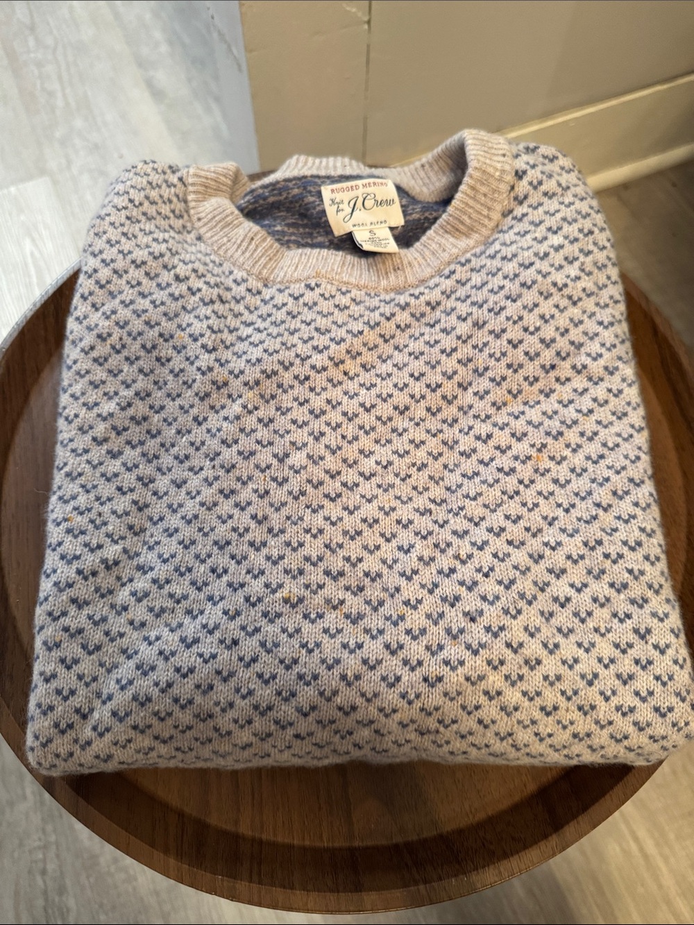 J. Crew Men’s Grey and Light Blue Wool-Blend Crewneck Sweater